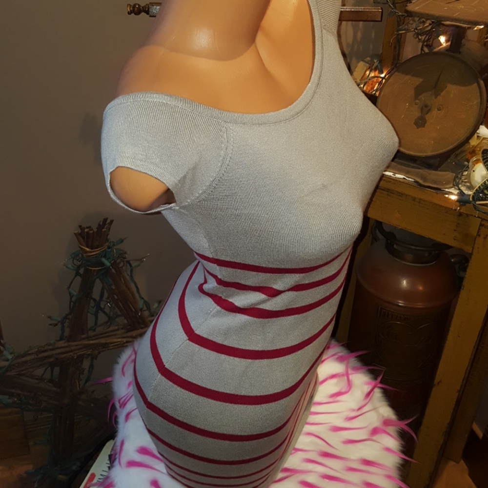 bebe Gray Mini Dress with Pink Stripes - Picture 3 of 8